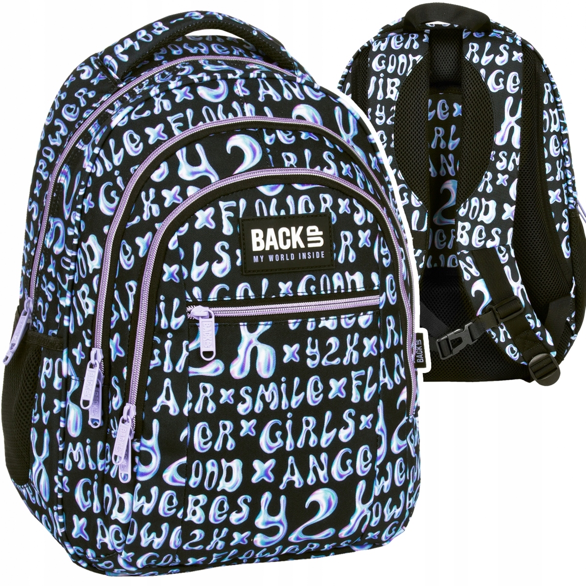 Štýlový mládežnícky školský batoh BackUP 26 L s holografickými nápismi
